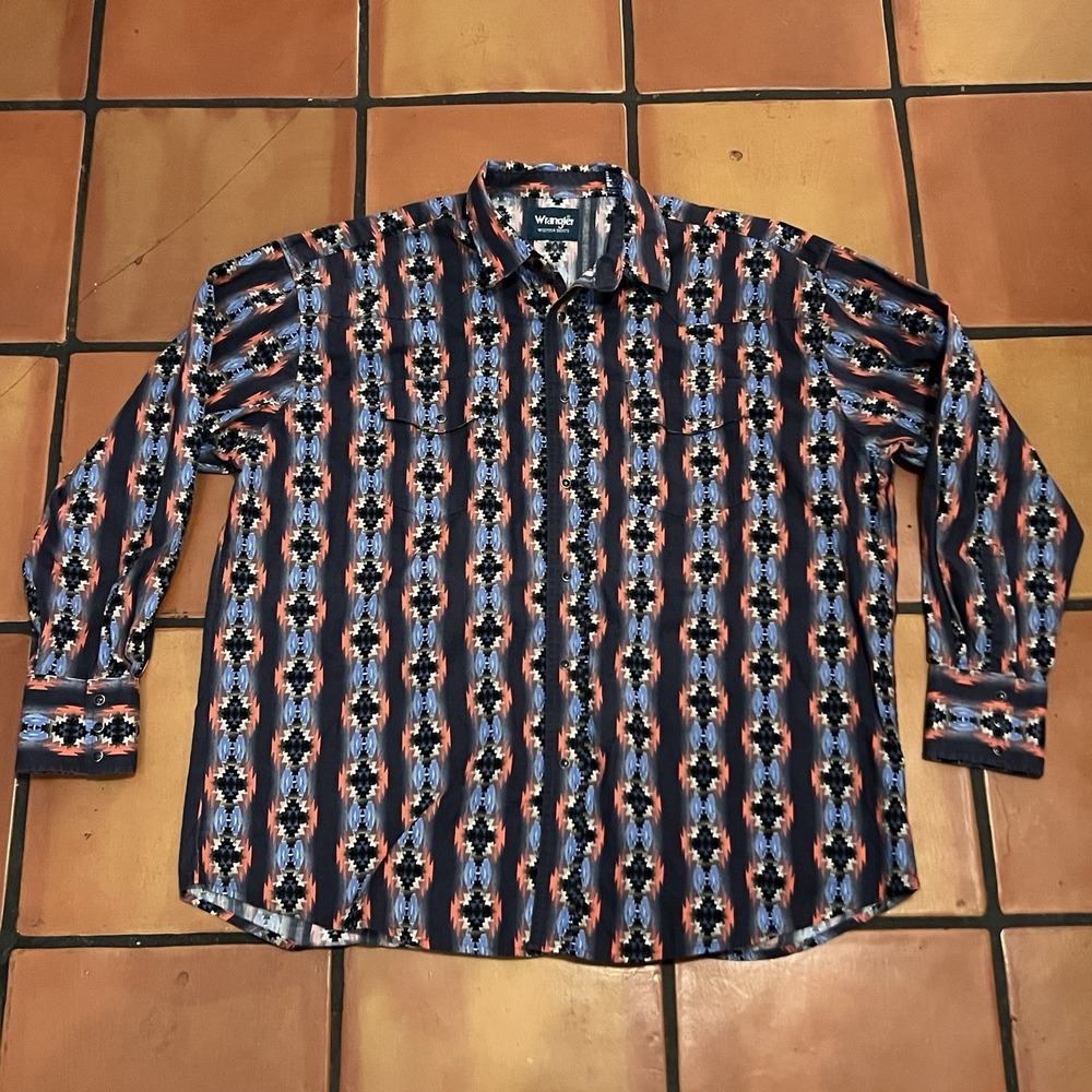 Wrangler Checotah Southwestern Aztec Western Pearl-Snap Shirt Mens Size‎ 2XL